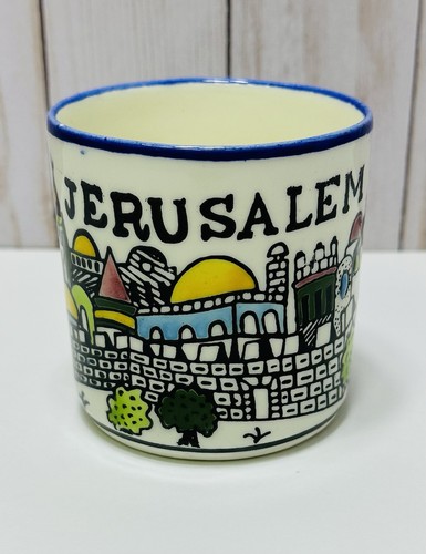Vintage ISRAEL Jerusalem Steinzeug Kaffeebecher/Tasse Handarbeit/bemalte Landschaft