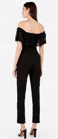 Black Sz 2 Lacy Ruffled Off The Shoulder Jumpsuit 1 Pc Outfit Pockets EXPRESS
