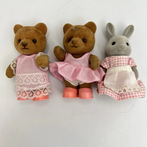 Vintage 1986 APPLAUSE Flocked Teddy Bear Story 4.5" Pink Pajamas Girl Bunny