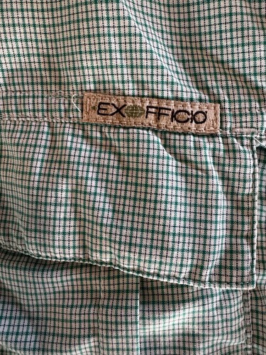 EXOFFICIO Men’s XL Long Sleeve Snap Up Shirt Insect Shield Green Plaid Pockets - Picture 6 of 18
