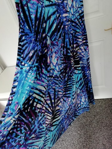 Joanna Hope Size 22 Black Two Tone Blue Stretchy Maxi Dress Long Leaf Design - Picture 6 of 11