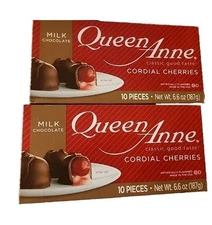 2 Boxes Queen Anne Milk Chocolate Covered Cordial Cherries Candy 10 Pieces Each