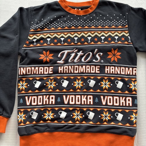 Titos Vodka Sweater Adult Small Gray - Orange Ugly Christmas Holiday Sweatshirt - Picture 2 of 11