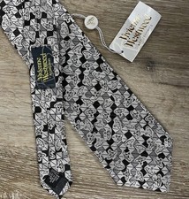 VIVIENNE WESTWOOD Deadstock Italian Silk Tie Geometric Embroidered Orb Logo