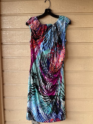 Vestido vaquero ceñido al cuerpo hasta la rodilla Ellen Tracy para mujer talla 8 estampado tejido sin mangas