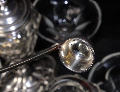 SILBER GLAS SALIEREN PAAR SALZ PFEFFER SENF KELLE VERGOLDET FEINE TISCHDEKO 1850 - Picture 4 of 16