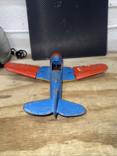 Avión de juguete Hubley Kiddie original de los años 50 #495 juguete de colección azul y rojo - Imagen 4 de 6