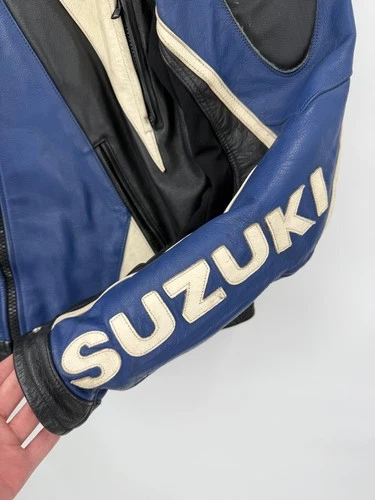 AGV Sport Suzuki GSXR Leather Motorcycle Jacket Blue Black White Mens Size 46 image 3