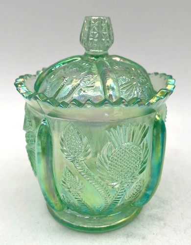 Vtg. Fenton Sawtooth Floral Bowl with Lid Spruce Green - Picture 5 of 5