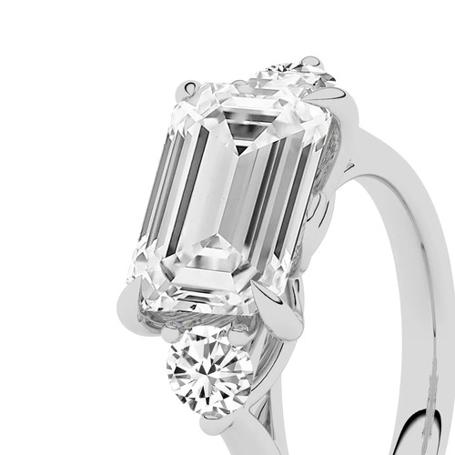 Emerald Solitaire Labgrown Diamond Trilogy Ring Platinum 3.60 Ct F VVS2 - Picture 13 of 24