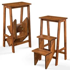 Costway Step Stool 16" x 30" Folding Easy-to-Assemble Lightweight Wood Coffee