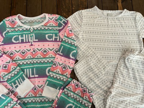 JUSTICE Girls Size 10 CHILL Pajamas PJs And 32 Degree Snowflake large Pjs C - Picture 2 of 16