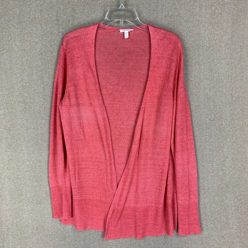 Cárdigan Eileen Fisher 100 % lino talla grande rosa frente abierto hilo italiano - Imagen 1 de 13