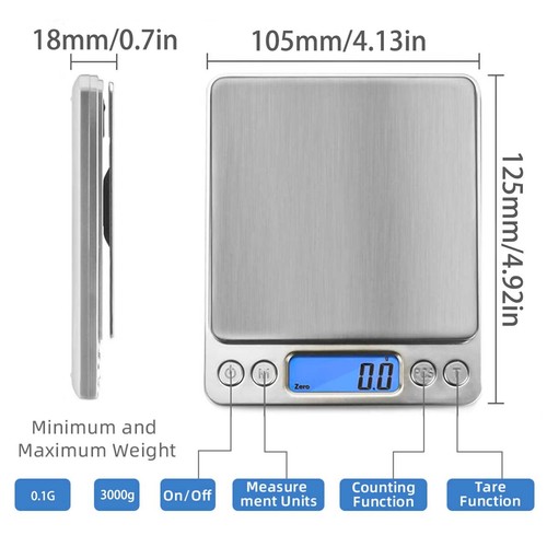 Digital Scale 3000g x 0.1g Jewelry Gold Silver Coin Gram Pocket Size Grain - Picture 6 of 6