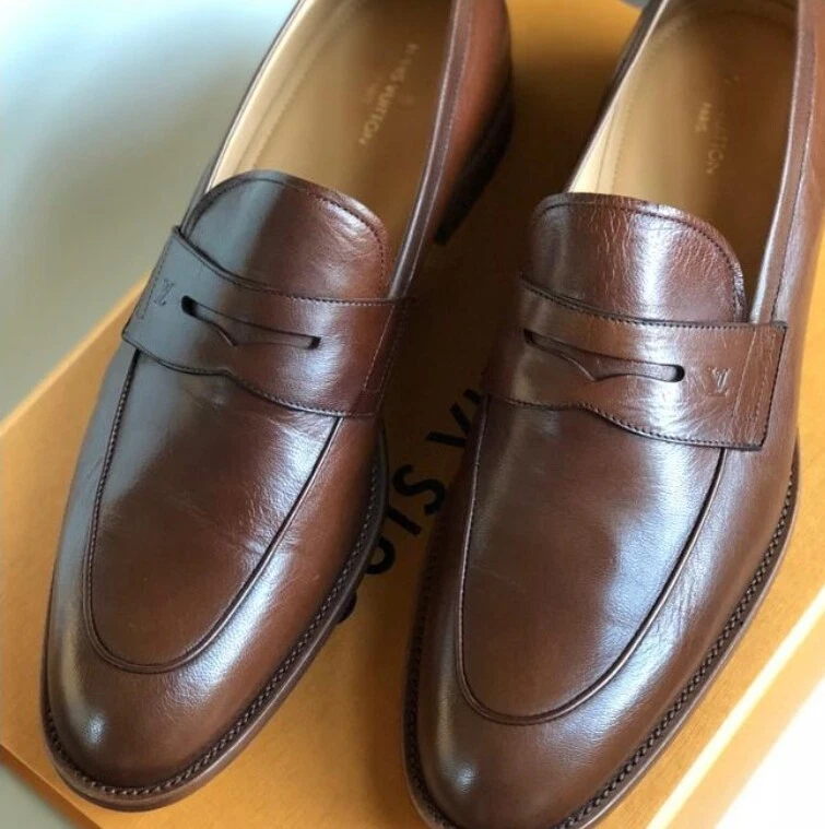 LOUIS VUITTON Saint Germain Leather Loafers Brown Size 7L / 41 Large