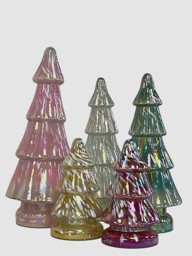 Cody Foster & Co Assorted Glass Christmas Village Decor Trees, Set of 5