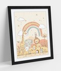 CUTE GROUP OF ANIMALS UNDER RAINBOW PASTEL FRAMED WALL ART POSTER PRINT 4 SIZES
