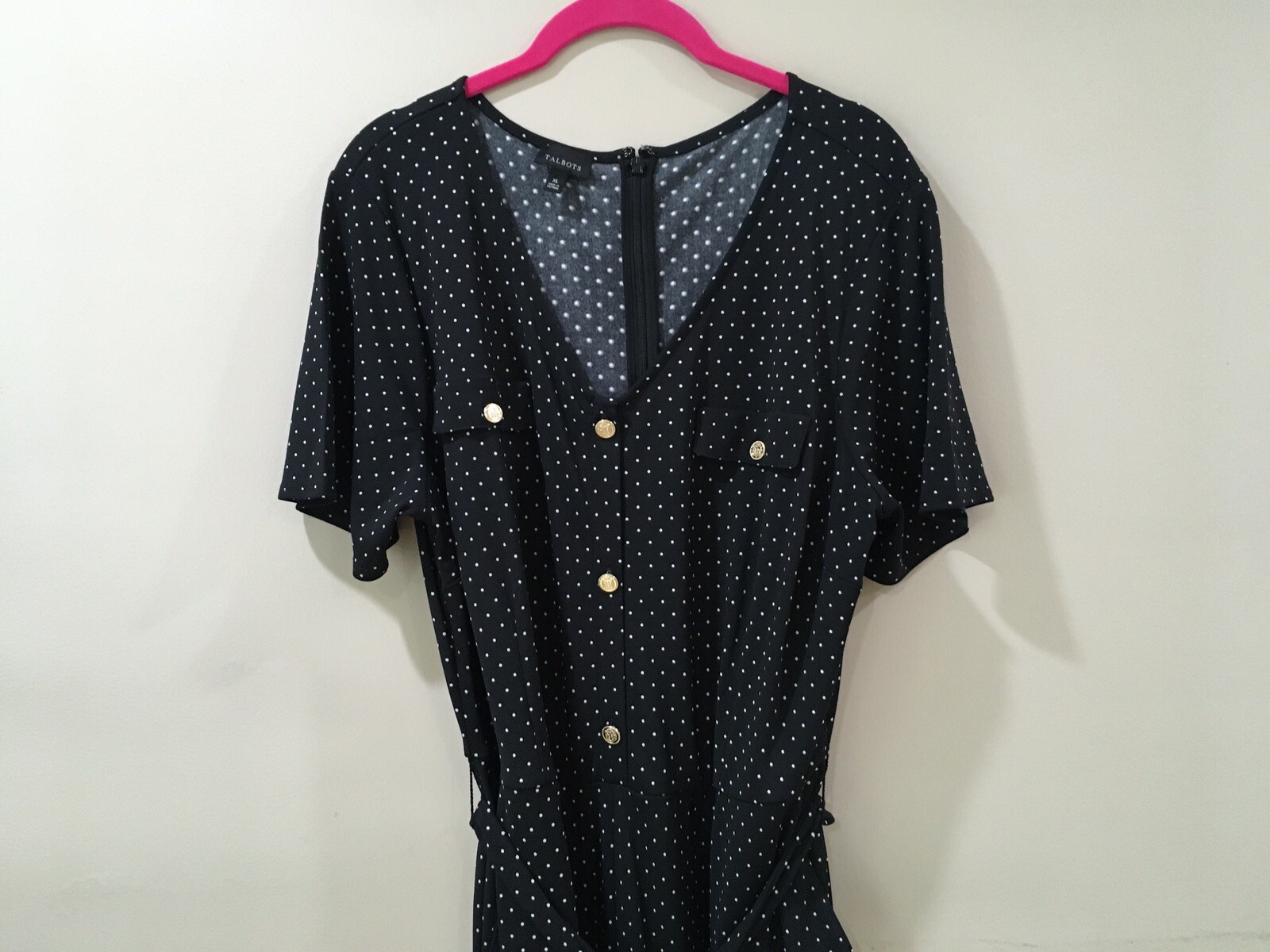 Talbots Polka Dot Jumpsuit Wide Leg Black Jersey … - image 5