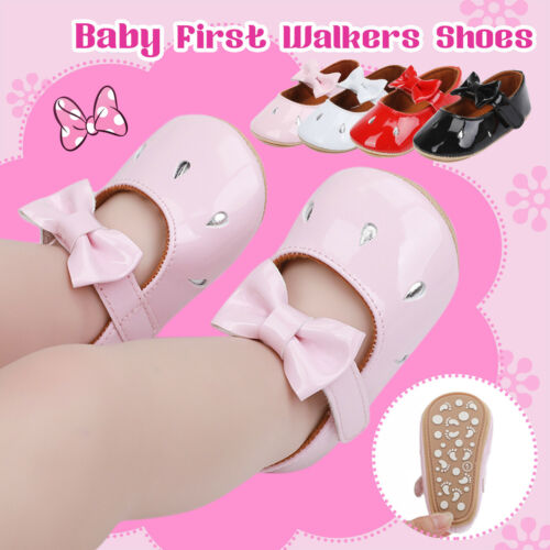 Newborn Baby Girl Shiny Crib Pram Shoes SPANISH Style Bow Soft Sole Prewalker - Imagen 3 de 24