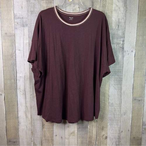 Madewell Size 3X Brown Burnout Crewneck Short Sleeve T-Shirt