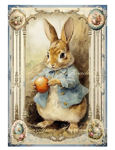 Vintage Easter Rabbits & Eggs A MULTI-SIZE SET Cotton Fabric Quilt Blocks - Picture 15 of 16