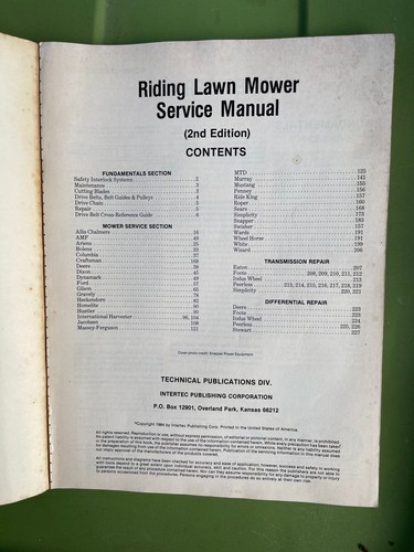 *Riding Lawn Mower Service Manual Paperback Intertec Publishing 2nd Edition 1984 - Foto 2 di 6