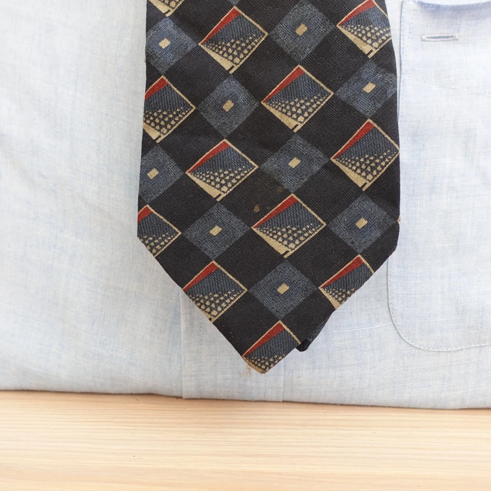 Corbata GIORGIO ARMANI Corbata Hombres Azul Tinta Diamante Cuadros Seda Diseñador Lujo ITALIA Foto 2 de 4