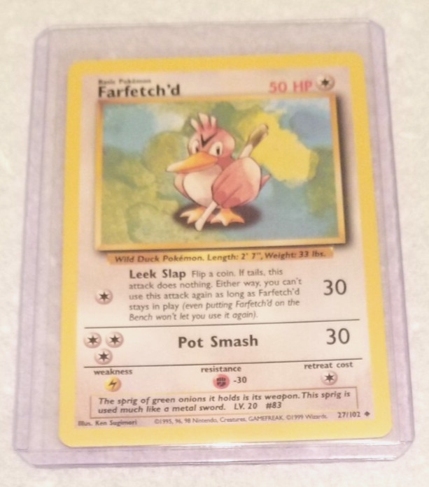 Pokemon Card Farfetch'd - 27/102 - Base Set - Vintage - Near Mint - 1999 + Gift!