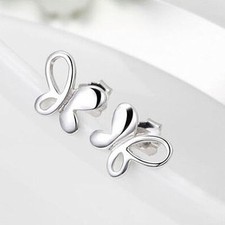 Pretty New 925 Sterling Silver Plated Butterfly Post Stud Earrings