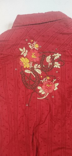 Ariat Western Snap Button Up Shirt Red Rodeo Flowers Horse Shoe Women’s S/P - Picture 10 of 10