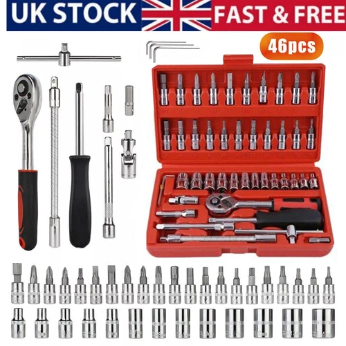 46pcs Metric Socket Set Ratchet Torx Wrench Kit 1/4" Drive Repair Tool with Case