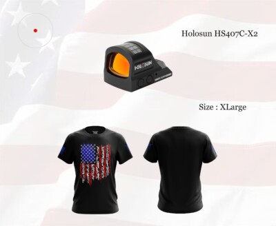 Holosun Open Reflex 407 2 MOA Red Dot Sight Solar, Black w/FREE SHIRT- HS407C X2