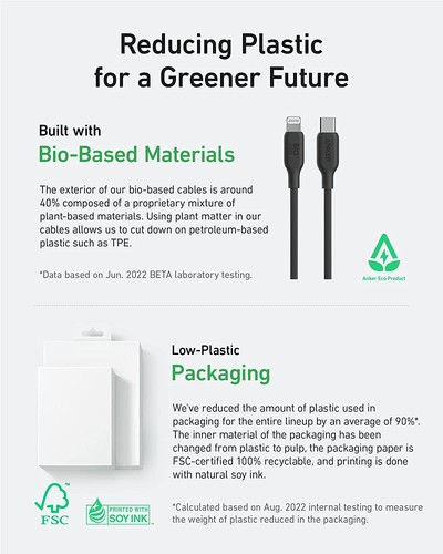 Anker Câble USB-C vers Lightning Certifié MFi Bio-Bascé pour iPhone14 Reconditionné - Photo 3 sur 6