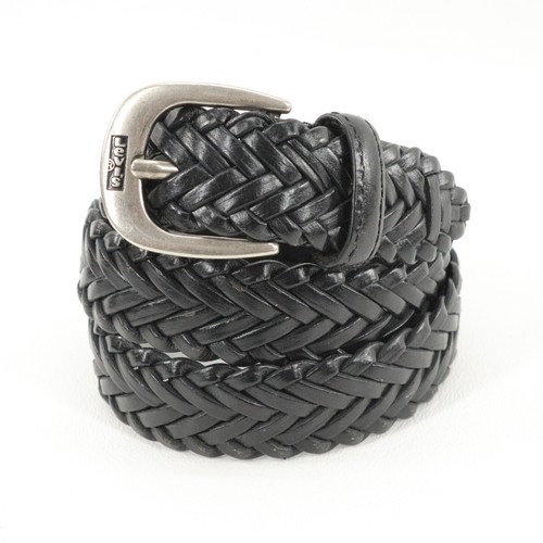 Levis Belt Women Medium Black Braided Simulated Leather Logo Buckle Adj