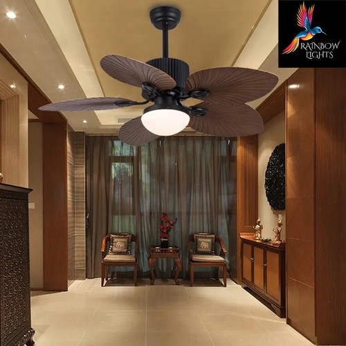 Modern Tropical 52-Inch Ceiling Fan with Light & Five Palm Leaf Blades - Picture 1 of 6