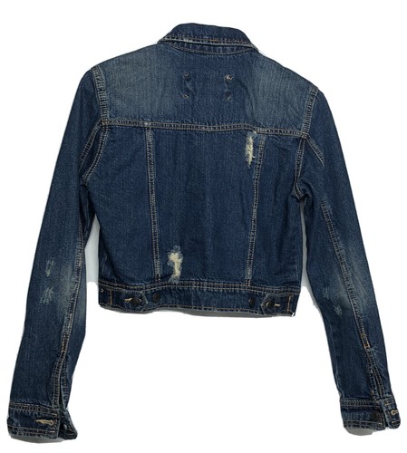 Girls RUE 21 Jean Jacket ~ Crop Blue Distressed Stretch Denim Medium - Picture 2 of 8