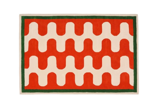 Hand Tufted Red Rug Bright Abstract 100% Wool Designer Rugs for Living Room 9x12 - Picture 2 of 4
