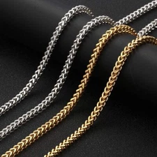 Unisex Stainless Steel Fransco Link Chain Solid Square Box Necklace 2.5MM 4MM