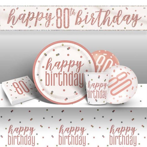 Rose Gold Glitz 80th Birthday Party Supplies Tableware, Decorations, Balloons - Picture 24 of 29