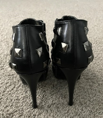 Vintage Colin Stuart Leather Pyramid Studded Goth Metal Heels Ankle Boots 8.5 - Picture 4 of 4