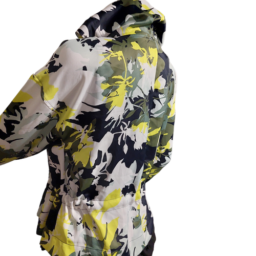 Ellen Tracy Jacket Womens Sz 2 Shacket Cinch Waist Yellow Black Art Paint Hoodie - Picture 3 of 20