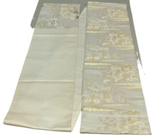 Japanese Vintage Kimono Fukuro Obi silk white expensive embroidery 159x11.8in