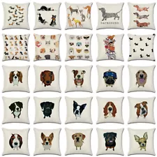18" Cute Dog Cotton Linen Throw Pillow Case Throw Cushion Cover Sofa Home Decor