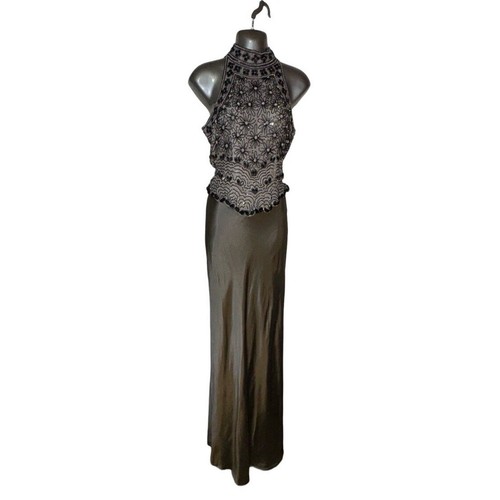 Vintage Papell Boutique Evening Silk Fully Beaded Halter Top Sz PM - Picture 2 of 4