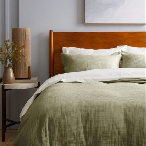 NWT! Quince Organic Cotton Olive Airy Gauze Duvet Cover & Shams King/ Cal K(352) - Picture 3 of 15