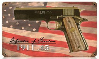Letrero de metal vintage Freedom Flag 1911 Colt 45 Pistola HombreCave Garaje CARROCERÍA Tienda - Imagen 1 de 1