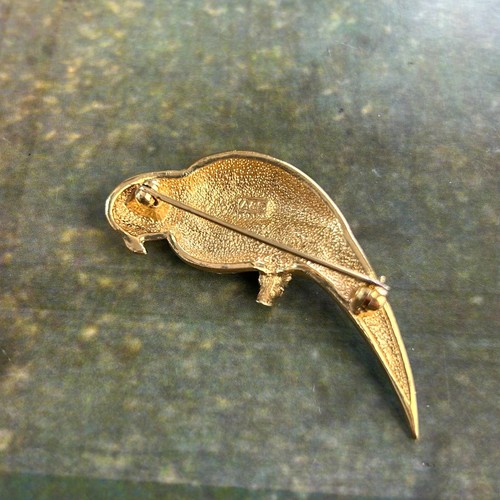 ATTWOOD & SAWYER Vintage Brosche goldfarben Strass Emaille Papagei Vogel signiert - Bild 4 von 10