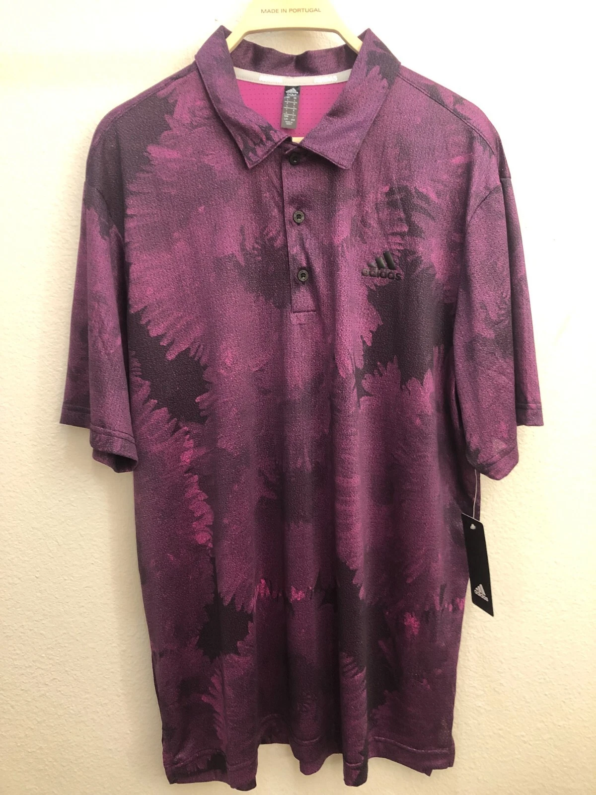 Adidas Flower Mesh Golf Polo ADVR0886 Black/ Fuschia Men’s Size M