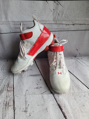 Under Armour Boys’ Harper Mid RM Jr. Baseball Cleats Red And White Size 6Y