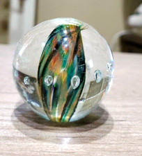 Art Glass bubbles globe orb sphere Paperweight multi blue green grey approx 2"